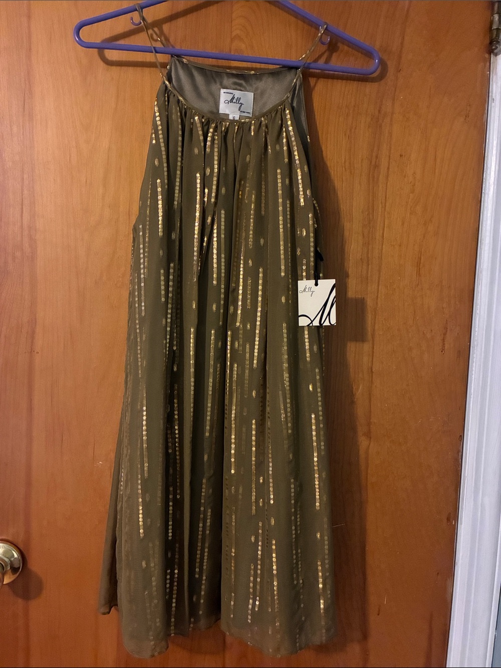 Milly Olive Green Dress with Gold Sequin Stripes